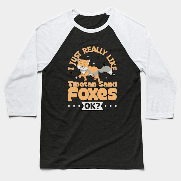 I just really love Tibetan Sand Foxes Baseball T-Shirt by Modern Medieval Design